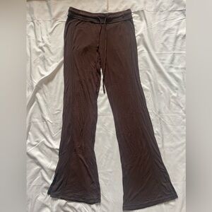 brown flare sweats with drawstring waist